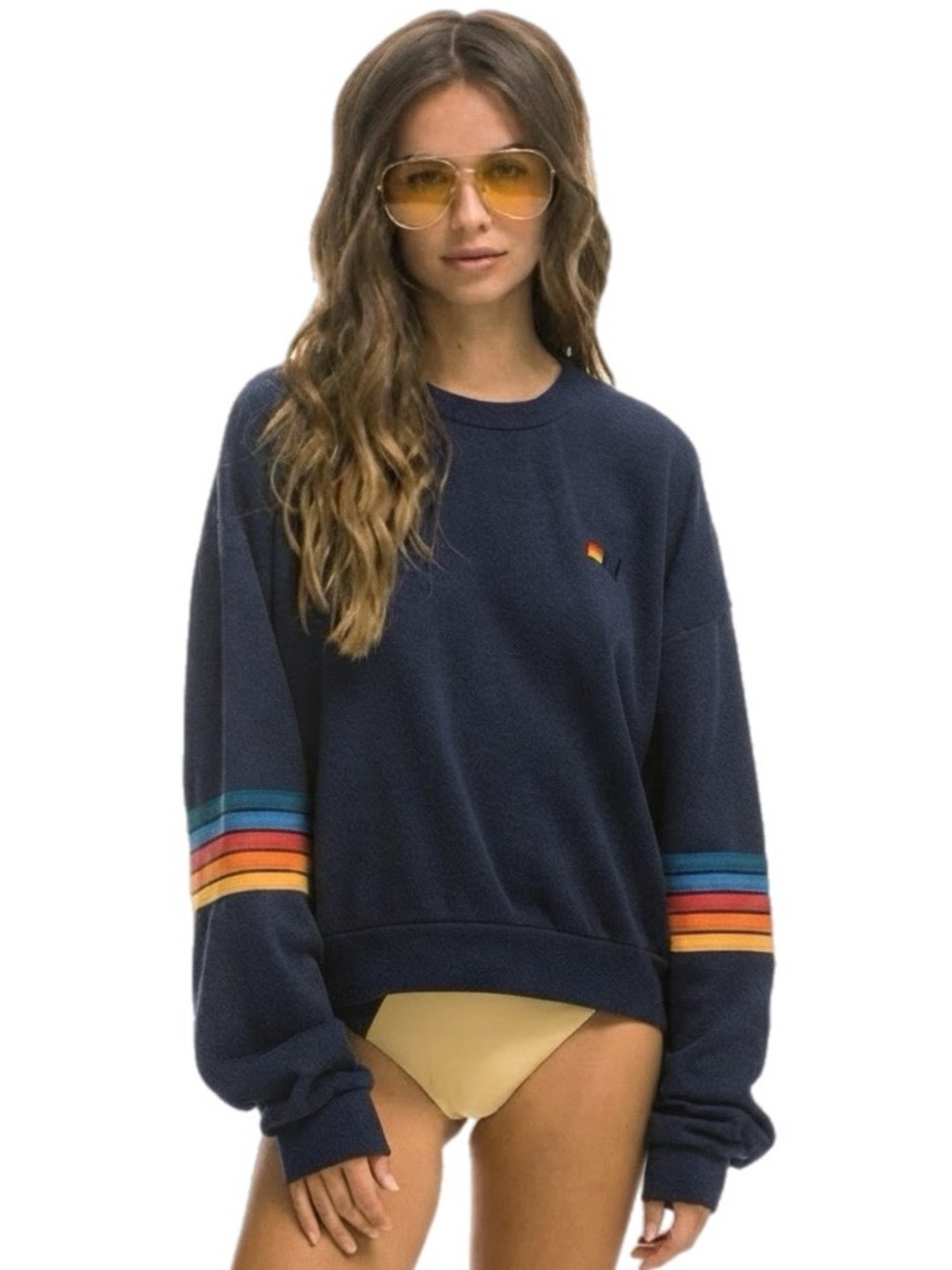 Aviator Nation Rainbow Stitch Crew Relaxed Sweatshirt